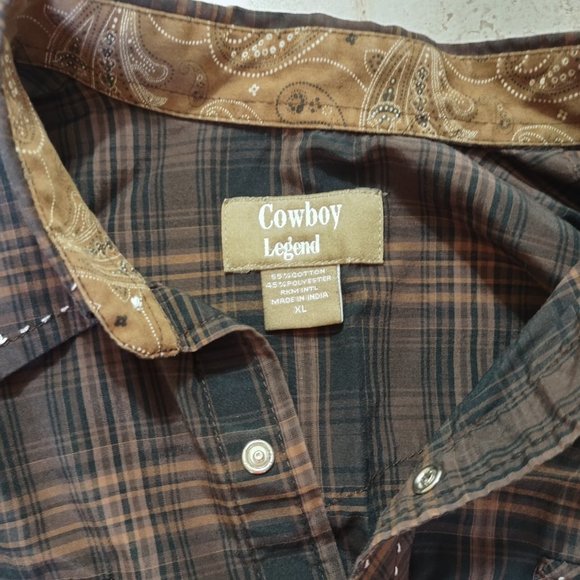 Cowboy Legend Brown Black Plaid Pearl Snap Button Rodeo Boys Western Shirt XL - Picture 6 of 9